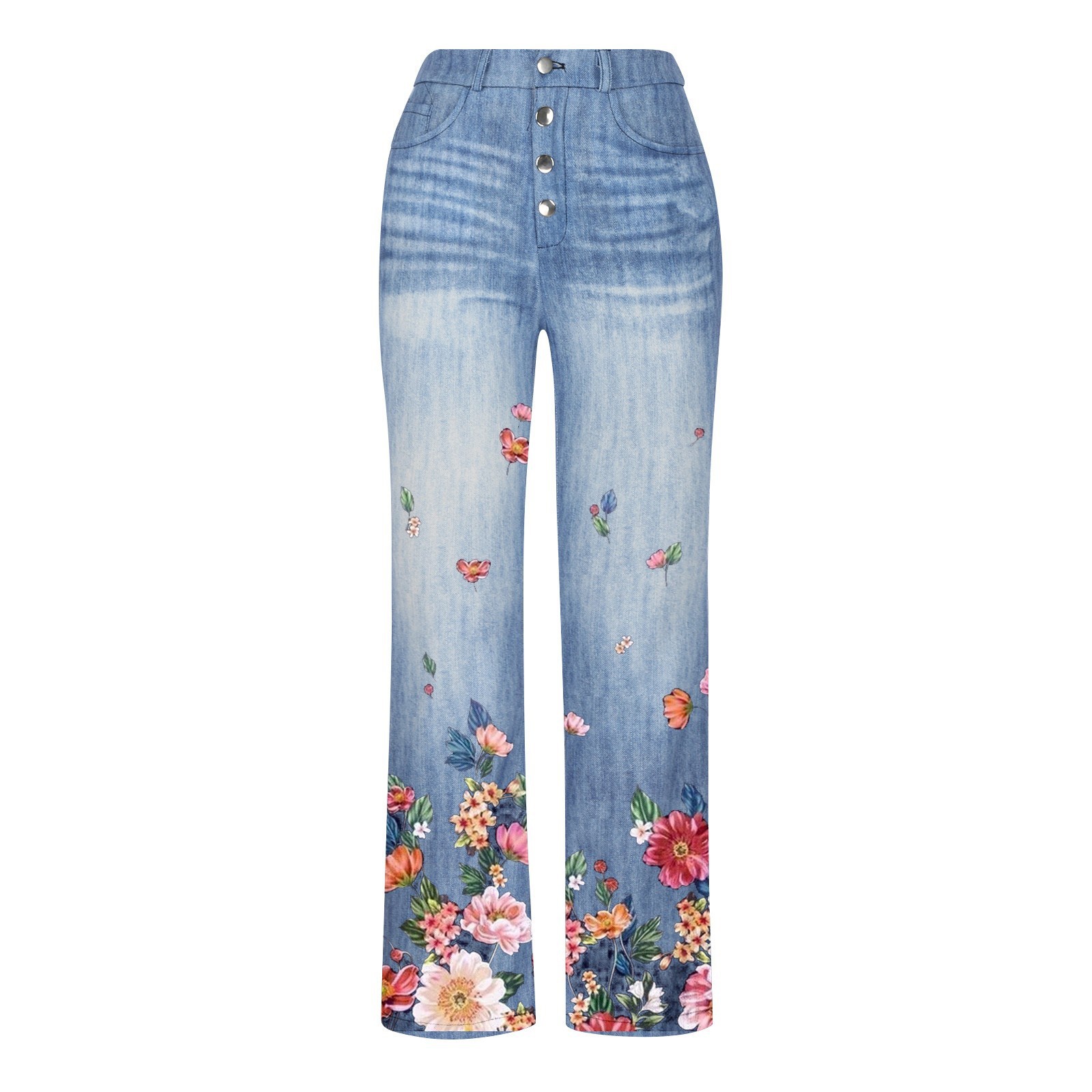 Women's clothing temperament slim micro digital printed imitation denim trousers thin_voghion.com