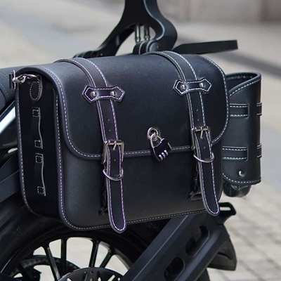 Motorcycle bumper: Foldableing Backrest Canvas Side Bag Tail - black-bag-with-unlocked-leather-side-bag-p11-car-bracket