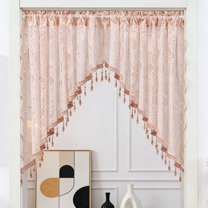 New Style Phoenix Tail Lace Beaded Half Curtain for Arched Door, Triangular Short Curtain for Balcony and Kitchen Decoration, Partition Curtain New Style Phoenix Tail Lace Beaded Half Curtain for Arched Door, Triangular Short Curtain for Balcony and Kitchen Decoration, Partition Curtain