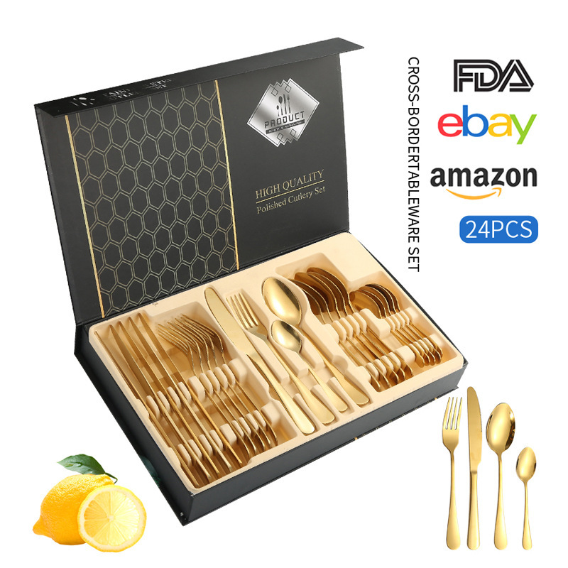 Juego de vajilla de acero inoxidable de Amazon transfronterizo 1010 Cuchillos, tenedores y cucharas de comida occidental Juego de 24 piezas Cuchillos y cucharas de bistec