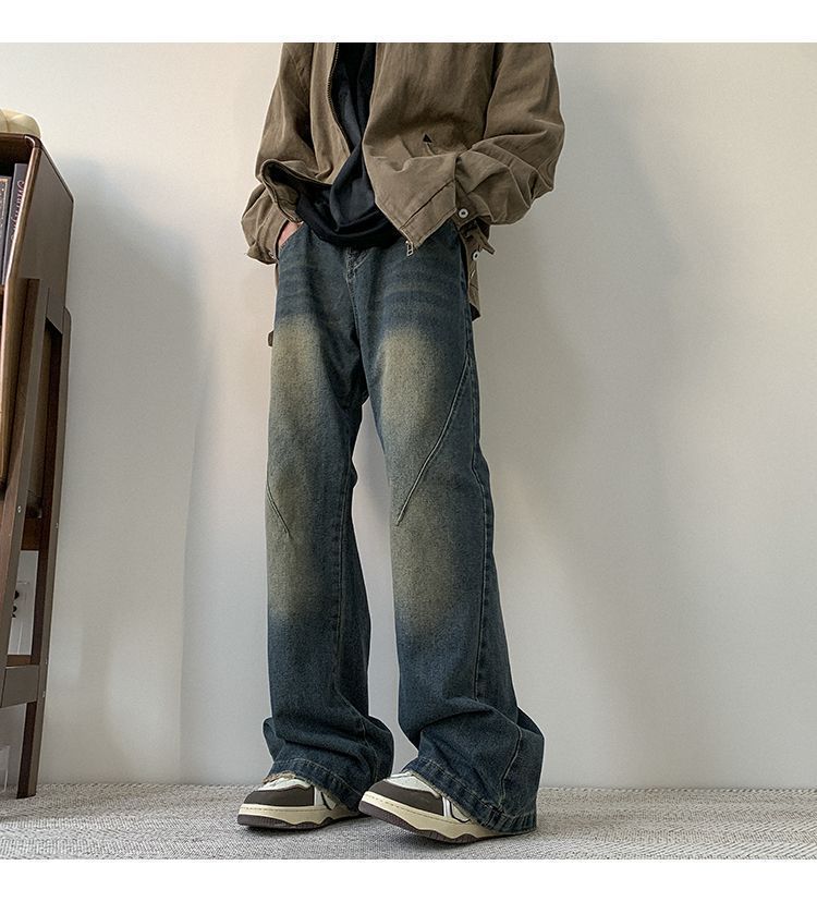 Men's High Street Cleanfit Vintage Washed Denim Jeans - Relaxed Fit Straight Leg Trousers For Casual Wear​_mkmklike.com