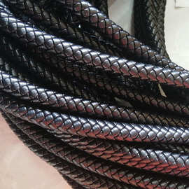 皮绳八股编织绳pu圆形编织绳箱包配件包带提手配件12mm黑色咖啡