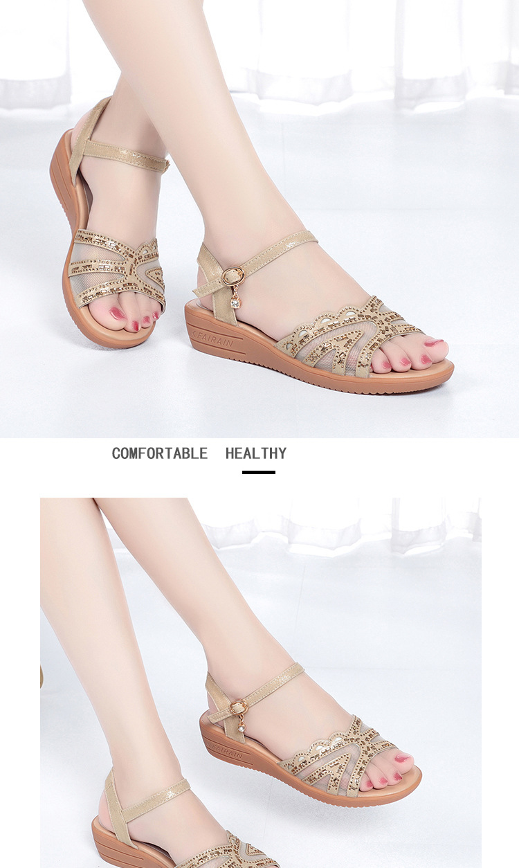 Sandal đế xuồng nữ da thật mùa hè, đế mềm êm chân, size lớn — đen chi tiết 9