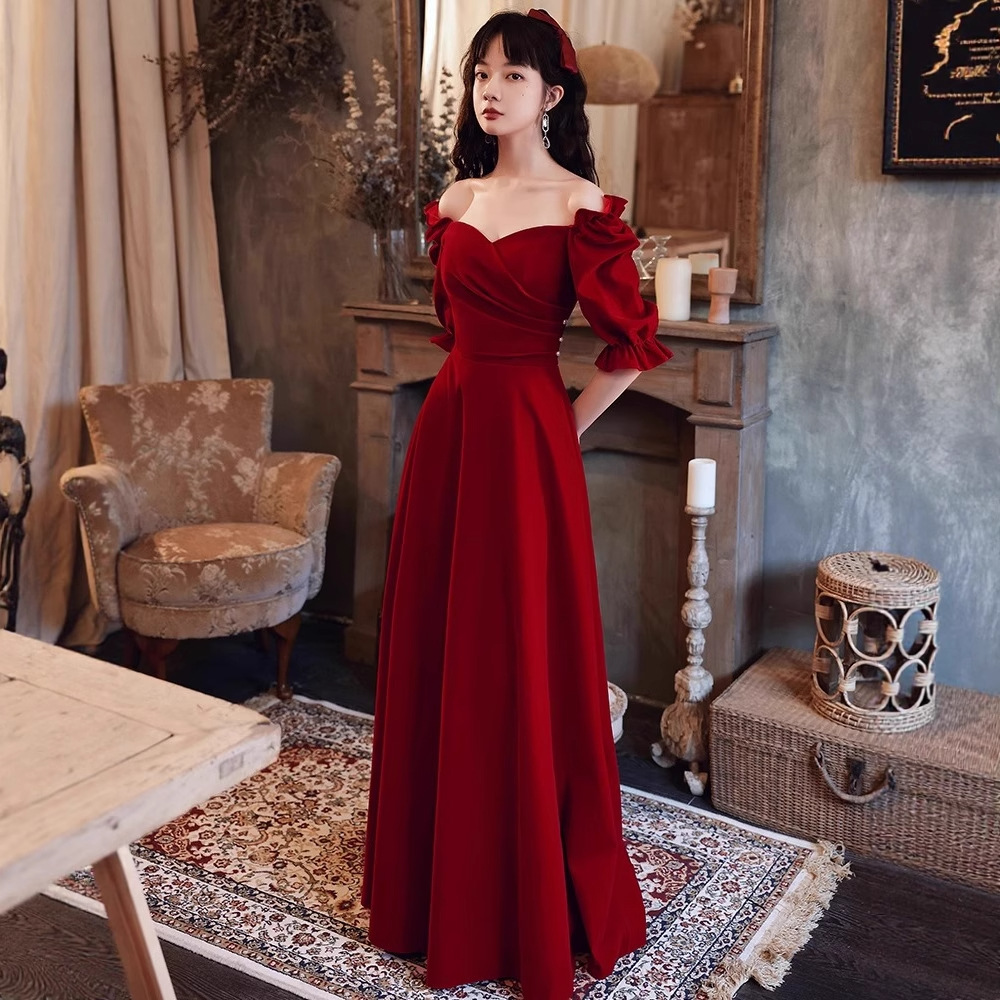 Toast Dress Bride 2025 New wine red Wedding Long Evening Dress Dress Usually Wear Princess at large Summer