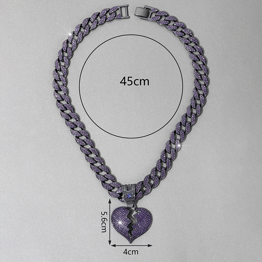 Accessori per gioielli da sposa alla moda, ciondolo a forma di cuore spezzato cubano hip hop con diamanti viola_voghion.com