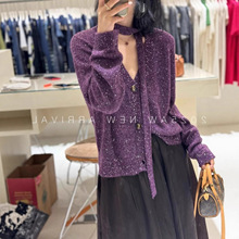 欧洲站2025针织开衫女装秋新款高感韩系慵懒设计感v领羊毛毛衣