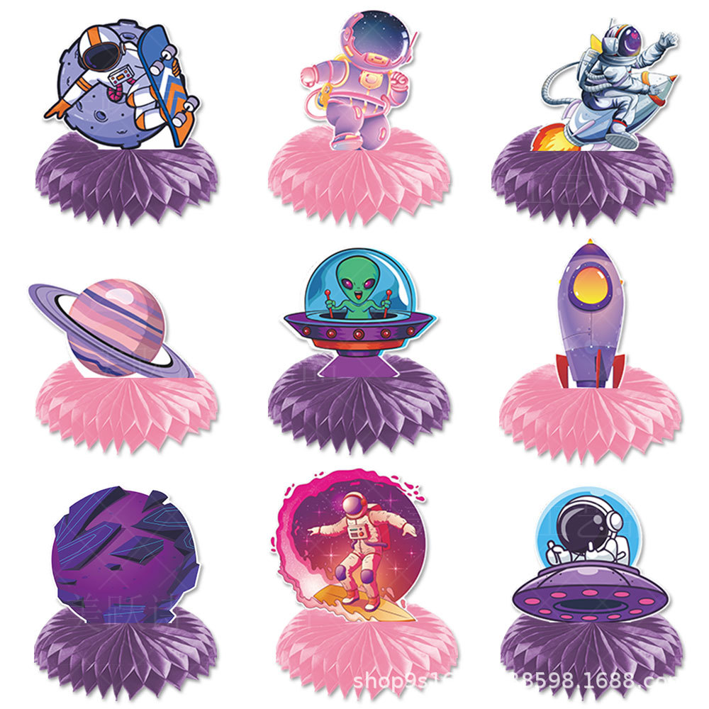 Alegría Rosa espacio fiesta de cumpleaños decoración panal decoración universo tema mesa de decoración de escritorio