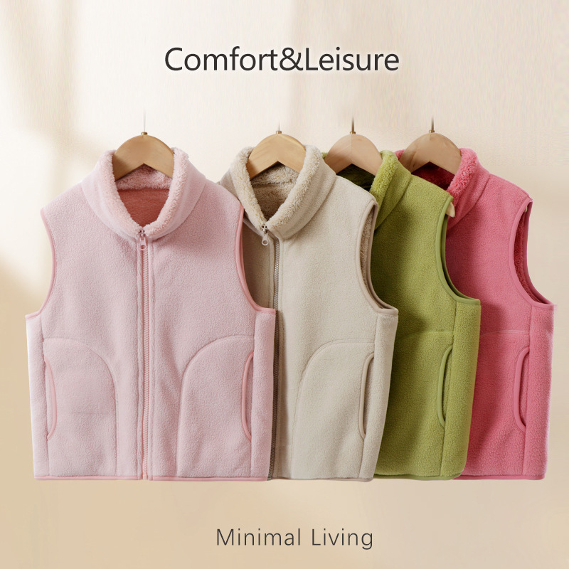 Children's Fleece-Lined Thickened Autumn and Winter School Uniform Warm Vest for Boys and Girls, Parent-Child Sleeveless Jacket for Warmth