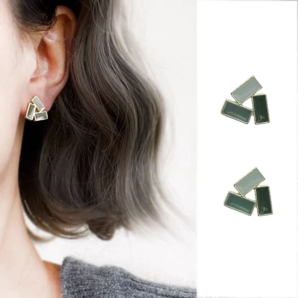 Korean 2025 New Triangular Earrings, Retro Color-Blocking, Oil-Drip Style, Versatile, Geometric, Simple, Mini Studs