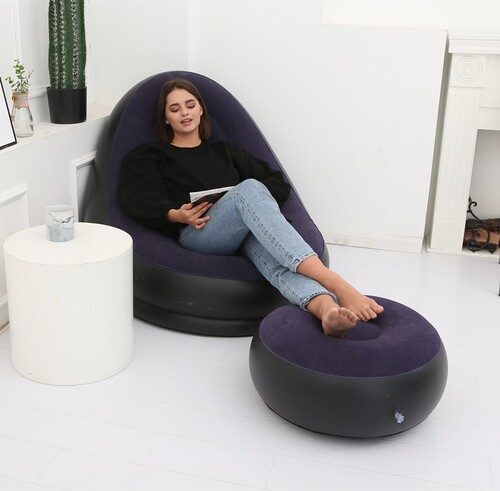 Lazy inflatable sofa folding home leisure lounge chair inflatable sofa bed outdoor cushion flocking sofa sleeping chair