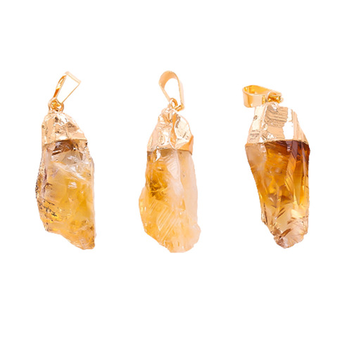 Natural citrine pendant electroplated rough stone irregular necklace crystal gravel pendant diy jewelry accessories cross-border