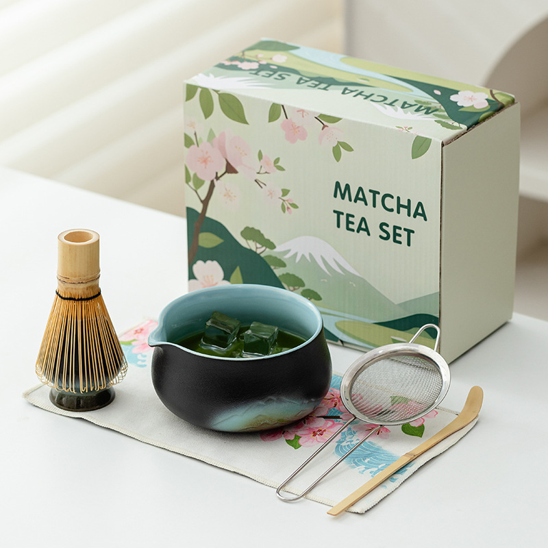 2025釉画彩远山抹茶碗套装打抹茶工具抹茶刷粉碗搅拌器茶筅器具|undefined