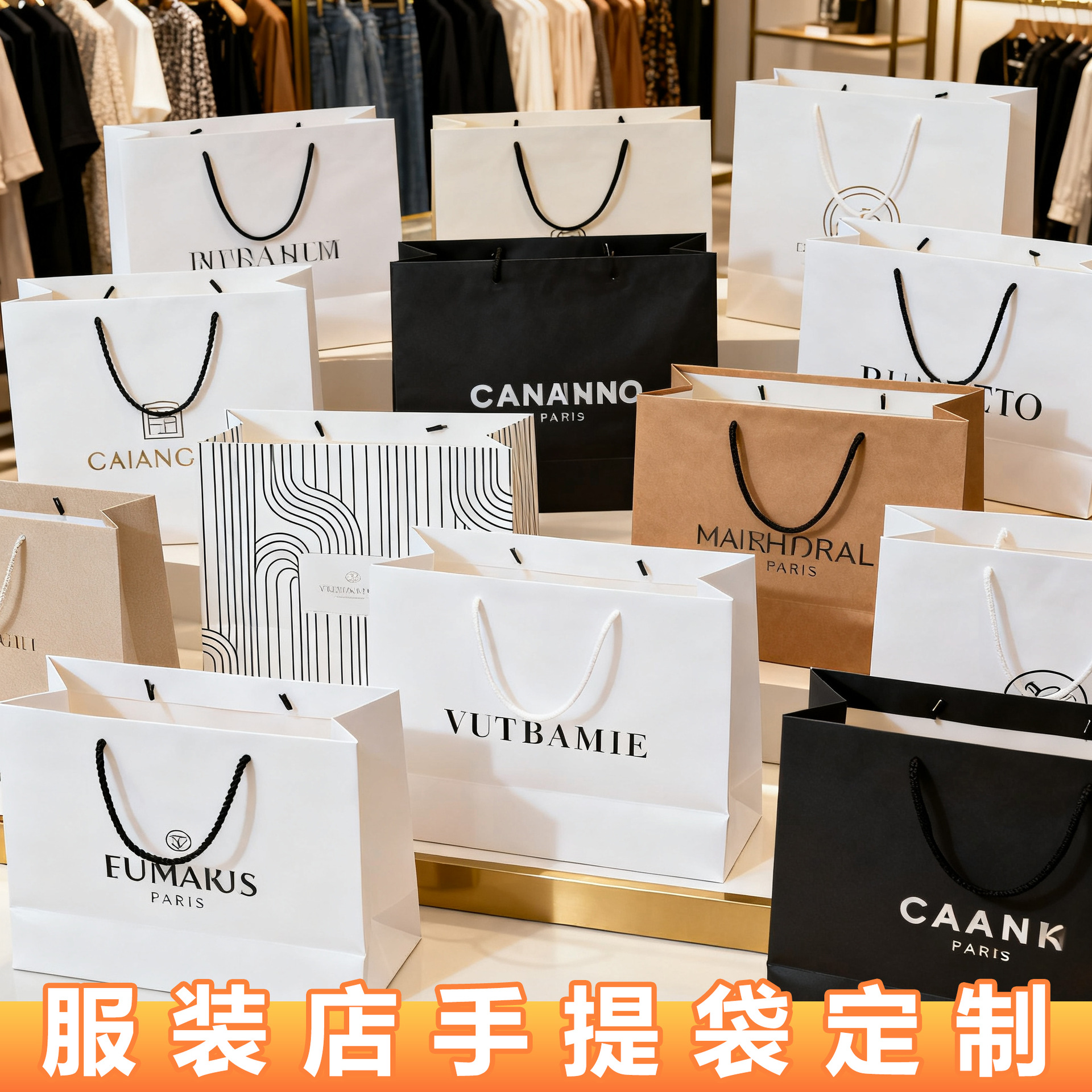 服装店手提袋定制纸袋可印logo奢侈品化妆品高档高级感商场购物袋