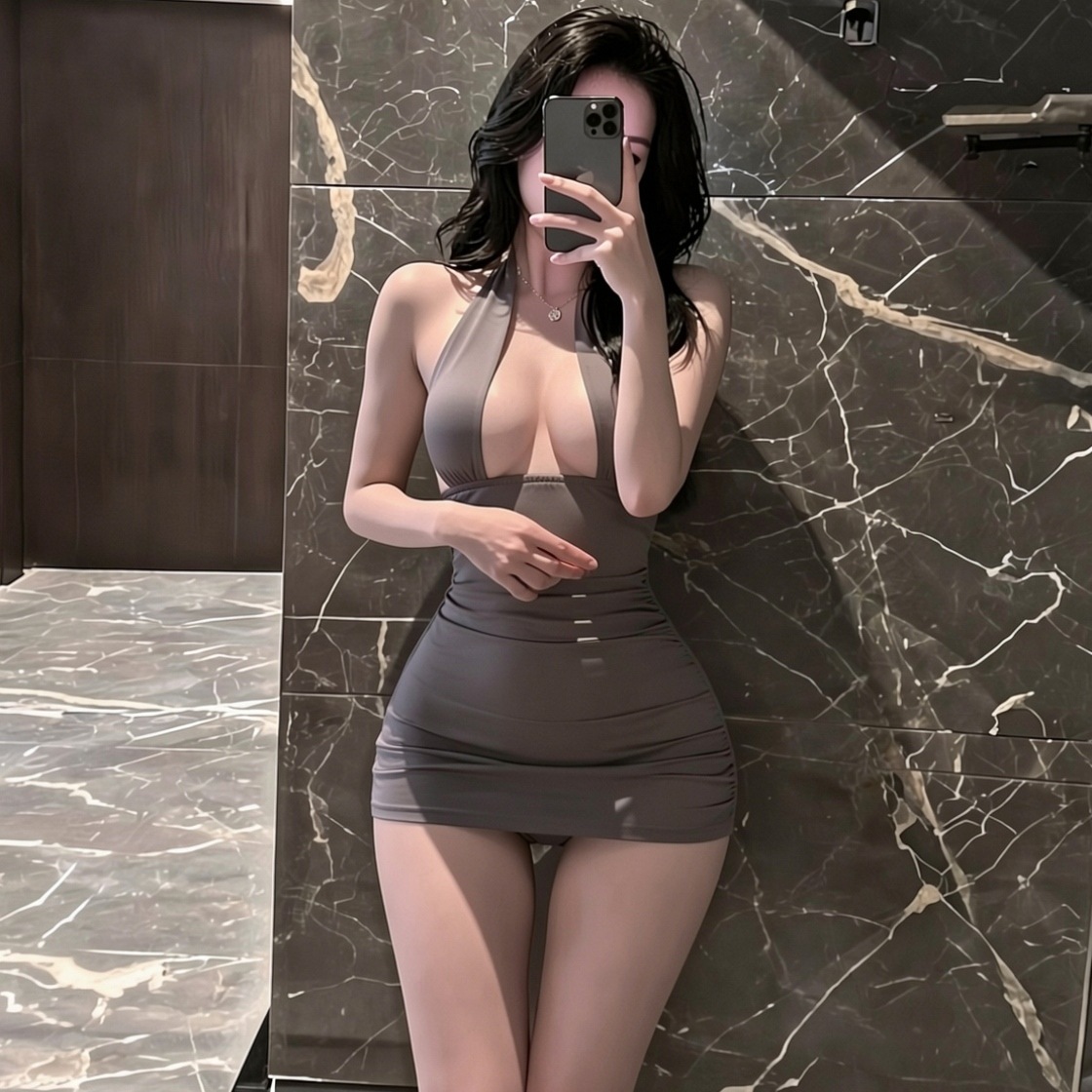 Slim-Fit Halter Neck Secretary Roleplay Nightdress with Thong — detail image 2
