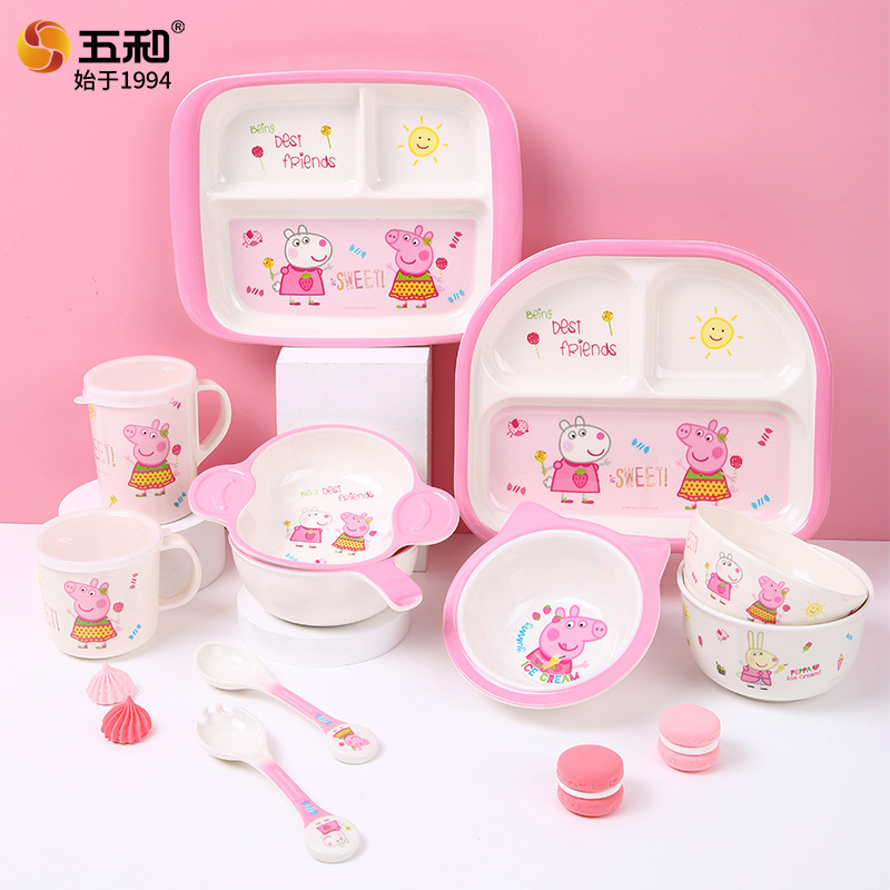 Wuhe Piggy Paige melamine children's tableware cute baby children's bowl dinner plate cartoon complementary bowl anti-drop cup