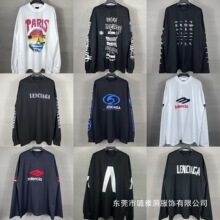 巴黎B家正确版本SS24经典款胶带LOGO限定印花做旧宽松男女长袖T恤