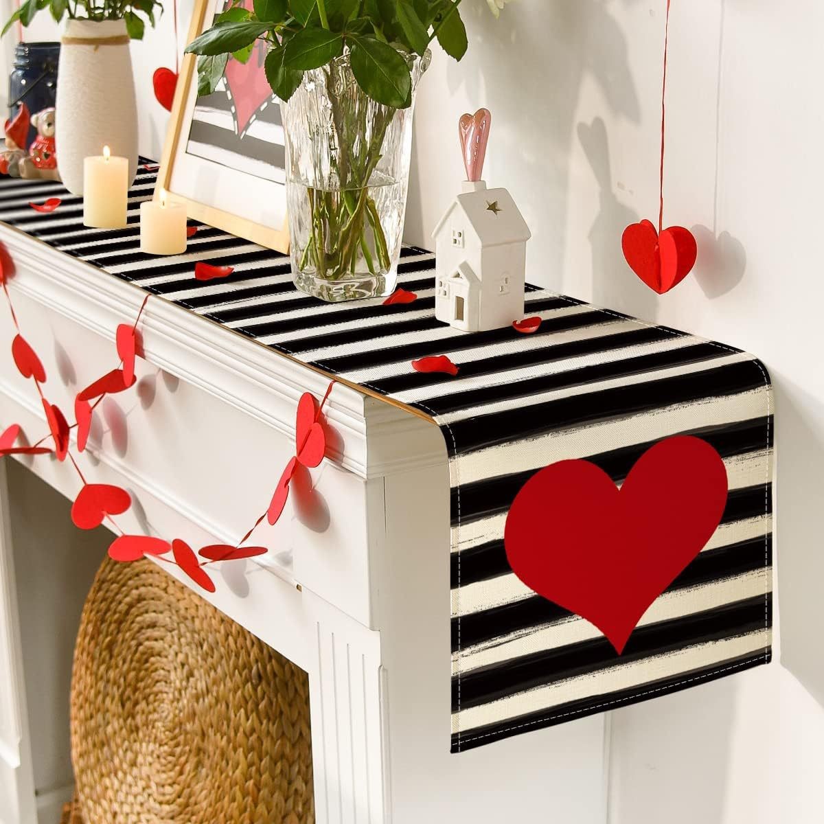 Juego de mantel individual y camino de mesa transfronterizo con estampado de corazones, mantel, tapete aislante térmico, decoración para ambiente festivo, tira larga nórdica para mesa de centro. image 4