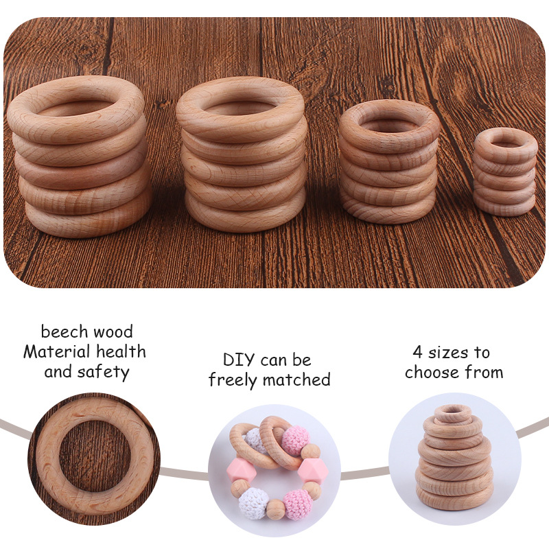 Bebé molar anillo de madera 25-55mm de madera maciza de haya anillo de juguete Niños DIY creativo mordedor pulsera mordedor palo