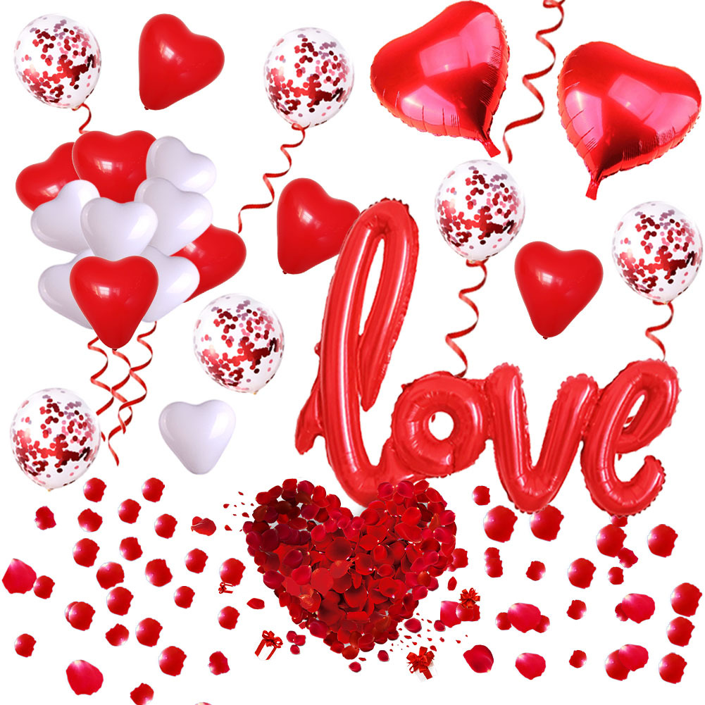 Día de San Valentín globo combinación amor Siamés modelado boda pétalos Rosa decoración amante traje