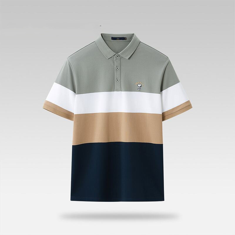 Summer New Stretch Bead Simple Breathable Snoopy Short-sleeved Polo Shirt Men's Contrast Color Striped T-shirt Summer New Stretch Bead Simple Breathable Snoopy Short-sleeved Polo Shirt Men's Contrast Color Striped T-shirt