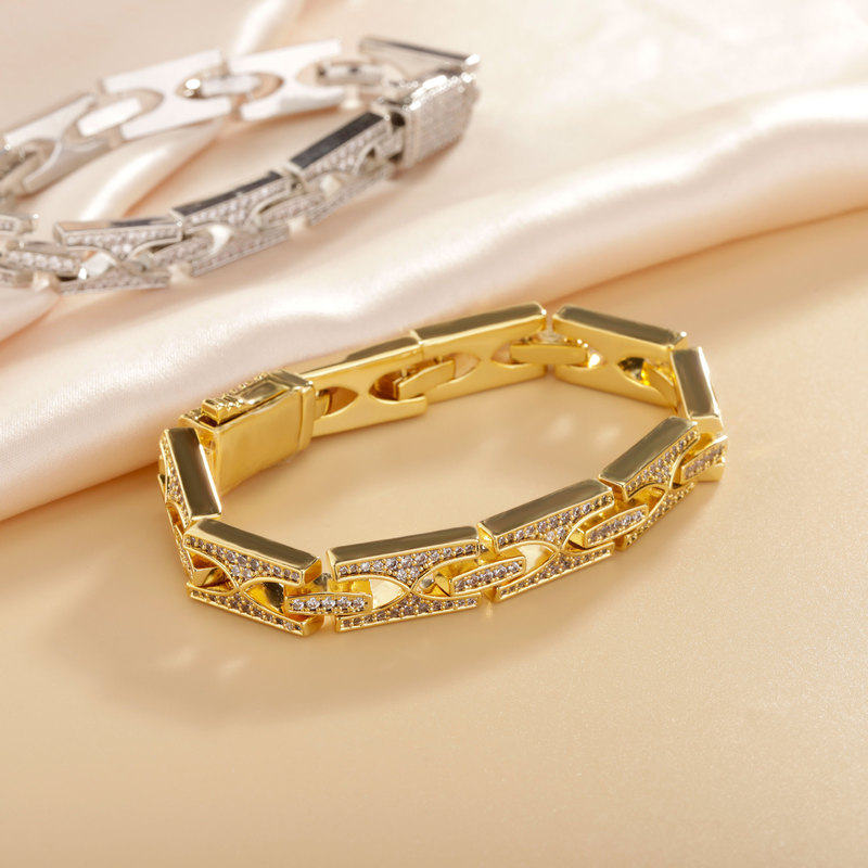 Cross-border European and American hip-hop bracelet H-type 10MM spring buckle design sense Cuban chain bracelet personality trendy men's accessories