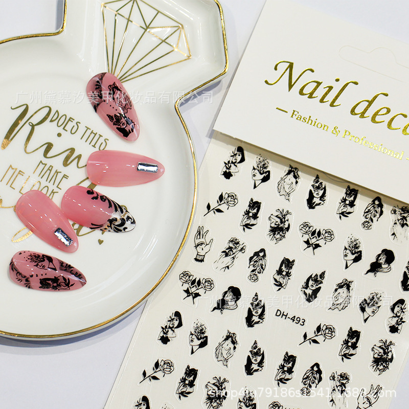 Cross-Border Hot Selling Sexy Beauty Nail Stickers Black Geometric Line Pattern Bikini Girl Nail Stickers Wholesale Cross-Border Hot Selling Sexy Beauty Nail Stickers Black Geometric Line Pattern Bikini Girl Nail Stickers Wholesale