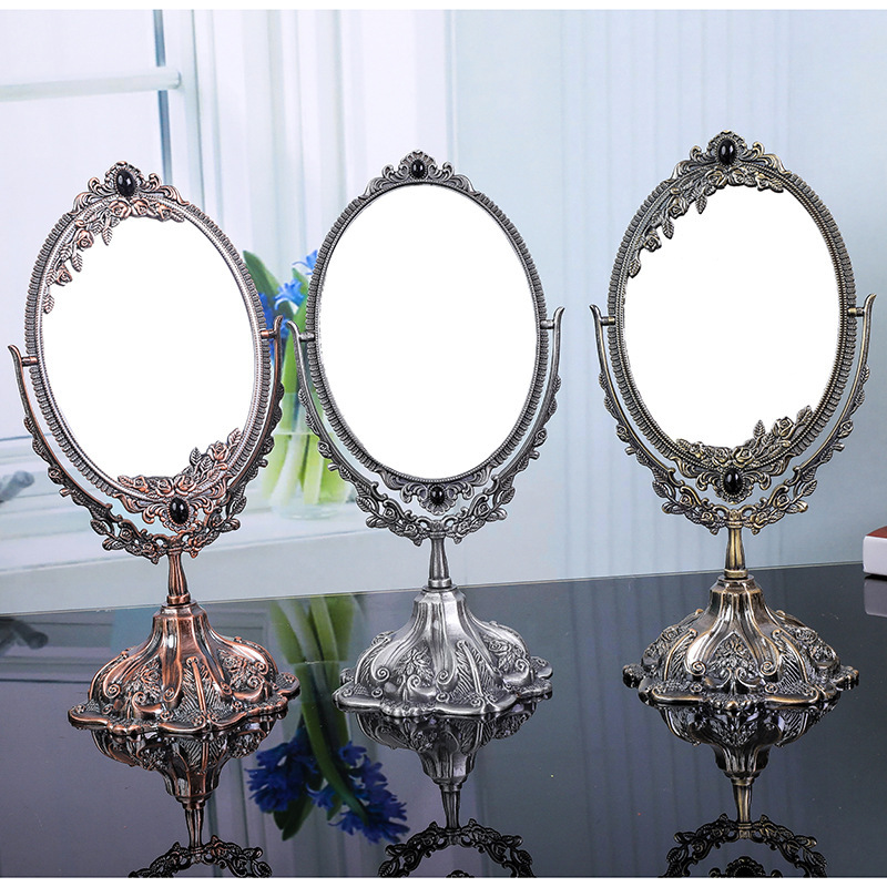 European-style Metal Double-sided Retro Makeup Mirror Creative Desk Mirror Wedding Dressing Mirror HD Beauty Desktop Princess Mirror European-style Metal Double-sided Retro Makeup Mirror Creative Desk Mirror Wedding Dressing Mirror HD Beauty Desktop Princess Mirror