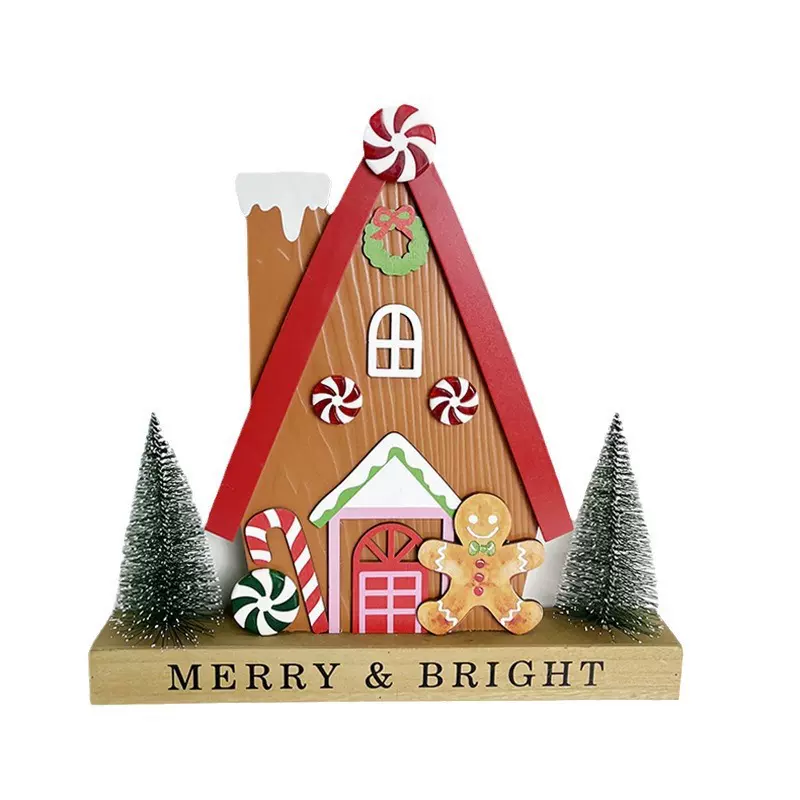 浦丰优选圣诞节姜饼人糖果树屋摆件家居装饰木质工艺品创意摆设