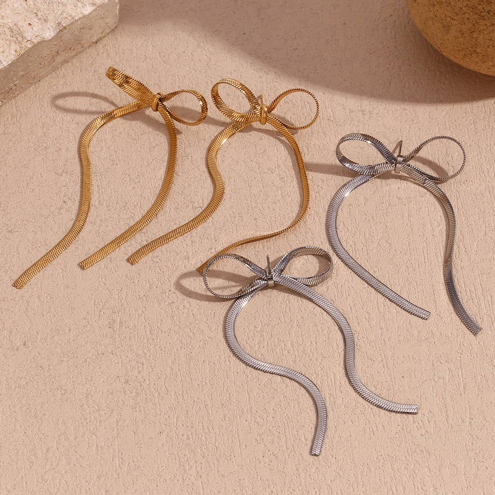 Blade Chain Bow Stainless Steel Earrings