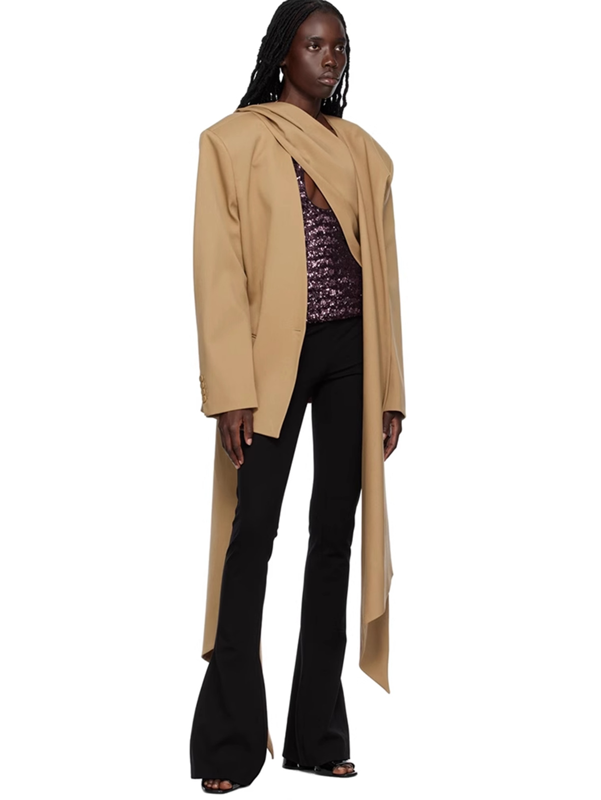 Two Piece Set for Women Autumn Winter Scarf Cut Profile Blazer High Waist Casual Pants Set