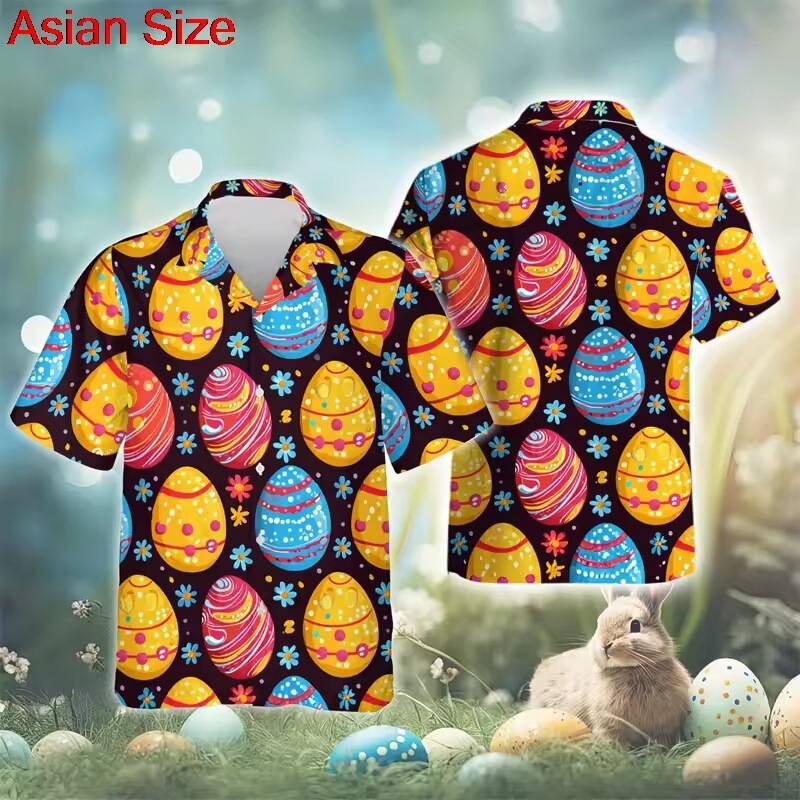 2025 3D Printed Shirt Easter Egg Pattern Short Sleeve Shirt Men's Clothing Top