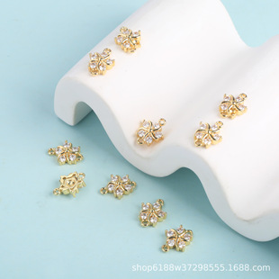 New zircon small flower pendant bracelet connector jewelry accessories diy plum copper plated 18K gold wholesale
