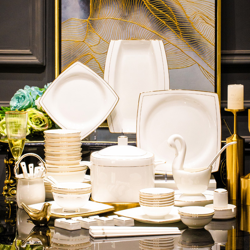 Tableware Set Jingdezhen Ceramic Tableware Gold Inlaid Jade Dishes Set Factory Direct Sales Event Gifts Tableware Set Jingdezhen Ceramic Tableware Gold Inlaid Jade Dishes Set Factory Direct Sales Event Gifts