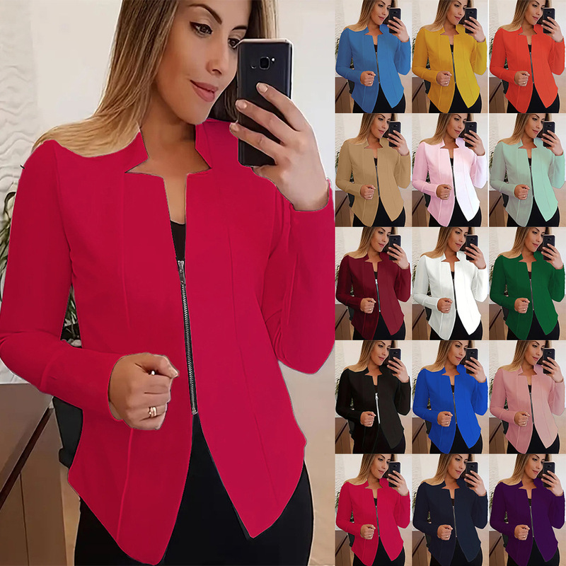 s-5xl New Amazon European and American Women's Fashion Solid Color Top Zipper Jacket Small Suit s-5xl New Amazon European and American Women's Fashion Solid Color Top Zipper Jacket Small Suit