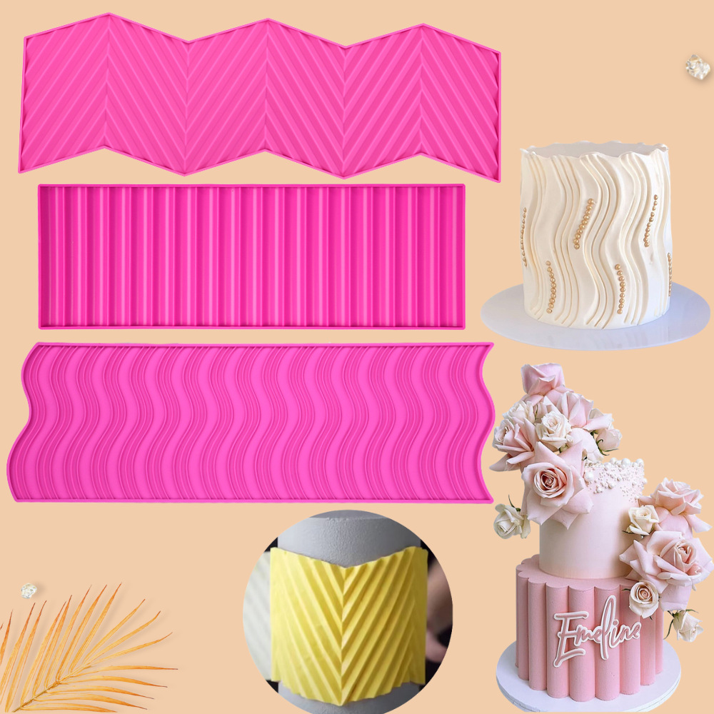 3D立体波浪折纸围边模具 DIY圆柱体翻糖硅胶模具蛋糕装饰烘焙模具