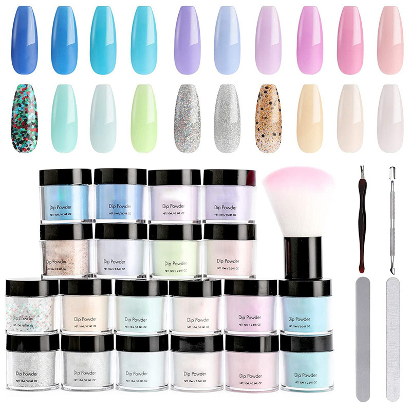 大貨款亞馬遜浸潤粉套裝 跨境美甲混色閃粉亮片浸潤粉水晶碎鉆粉