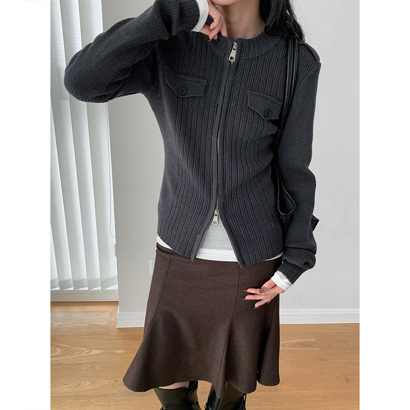Dorothy Autumn and Winter Korean Fashionable Stand-Up Collar Long-Sleeved Knitted Cardigan Top Women's Thickeneded Warm Sweater Jacket