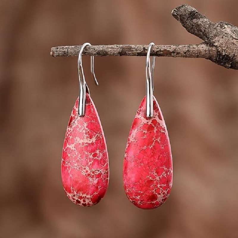 1 Pair Simple Style Water Droplets Inlay Agate Natural Stone Drop Earrings display picture 7