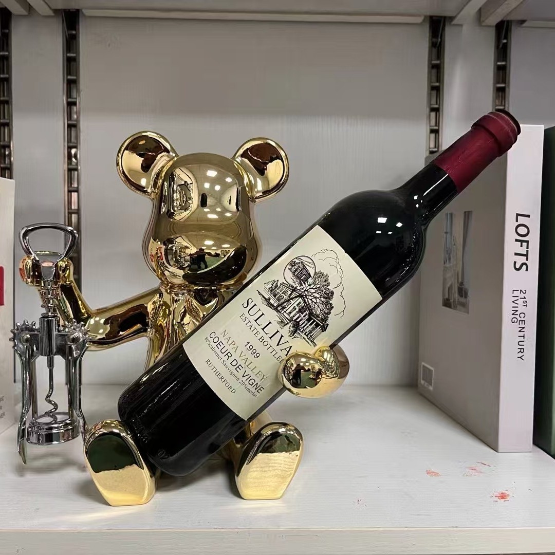 轻奢暴力熊红酒架摆件电视柜酒柜装饰品餐边柜香槟酒托乔迁礼物