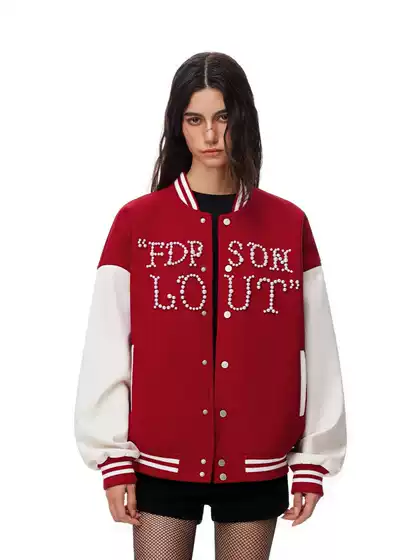 American pearl studded baseball jacket men's 2025 spring and autumn new loose trendy jacket top couple outfit
