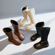 女童后拉链过膝长靴2025秋季时尚洋气骑士靴中大童儿童皮靴批发潮