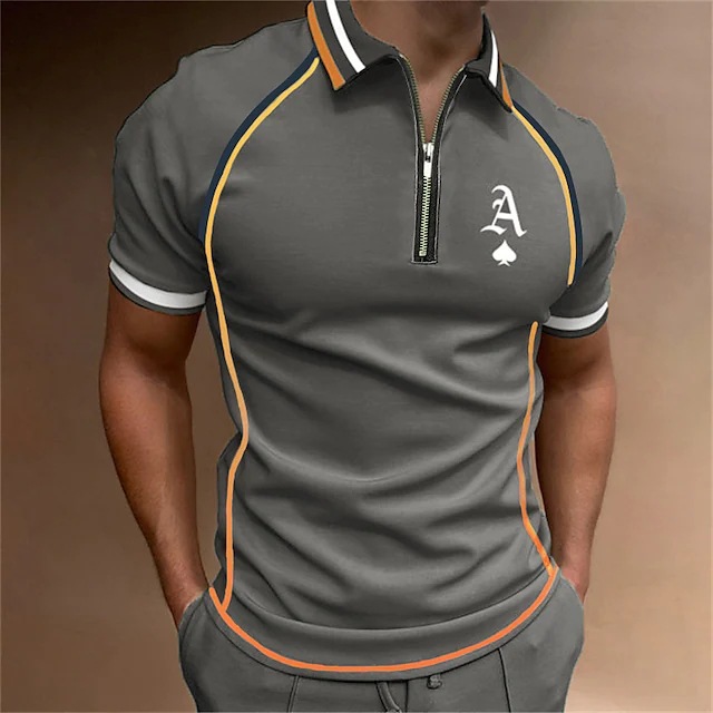 Polo homme manches courtes avec fermeture éclair et color block_voghion.com