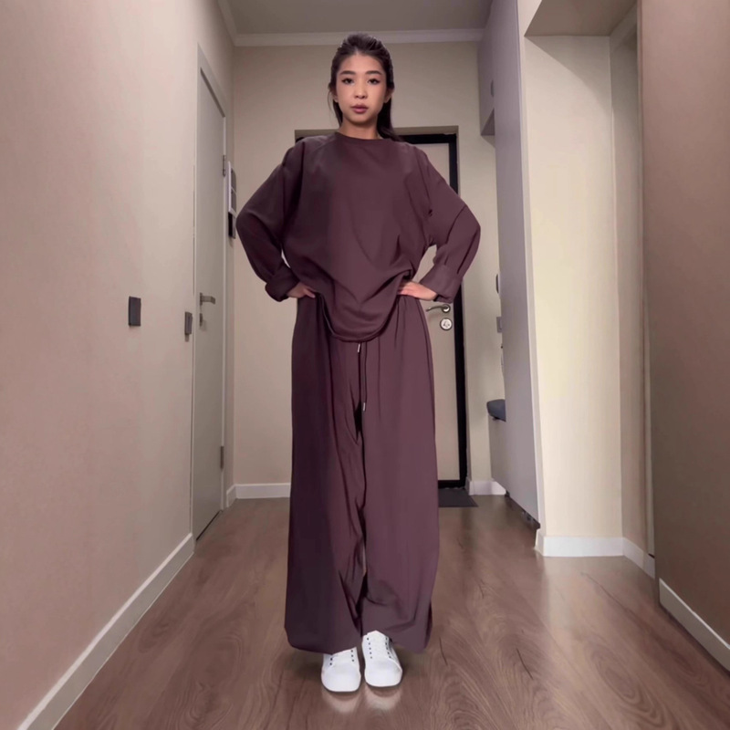 2025秋季新款圆领长袖外套欧美亚马逊跨境外贸女装休闲长裤套装女|undefined