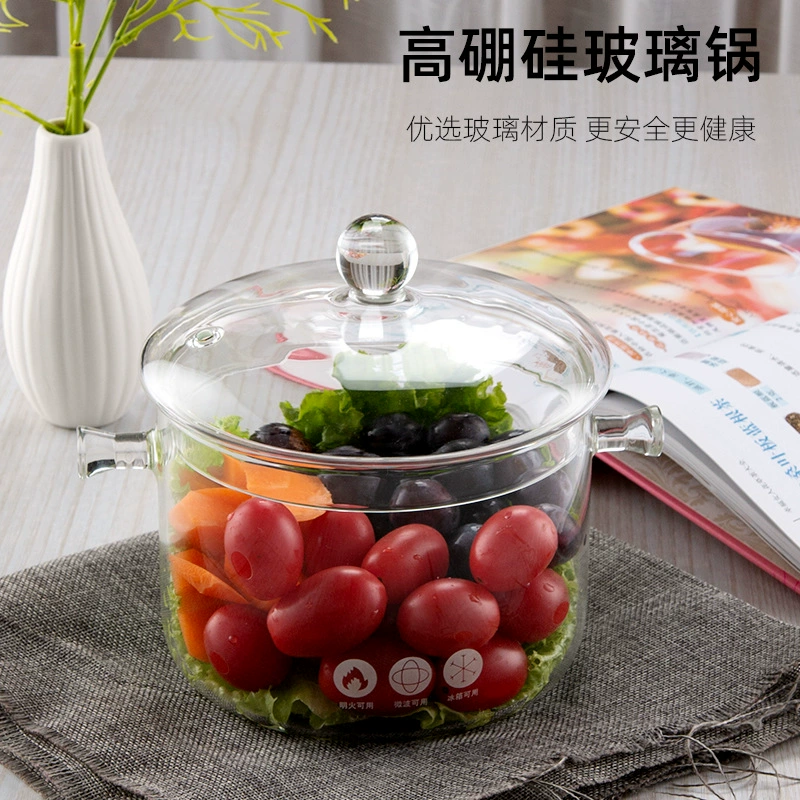 White double -ear soup pot glass double -ear soup pot porridge boiled water pot Minghuo household transparent glass double ear pot
