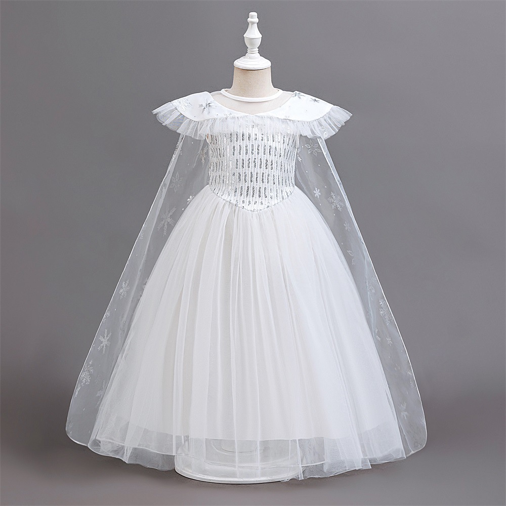 Frozen princesa Elsa vestido transfronterizo ins nueva capa de lentejuelas cola de malla mullido vestido de niña de las flores
