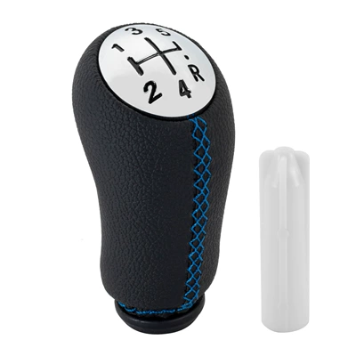 Matte Silver 5-Speed Leather Shift | Cab and accessories - blue-line-separate-matte-cover-gear-head