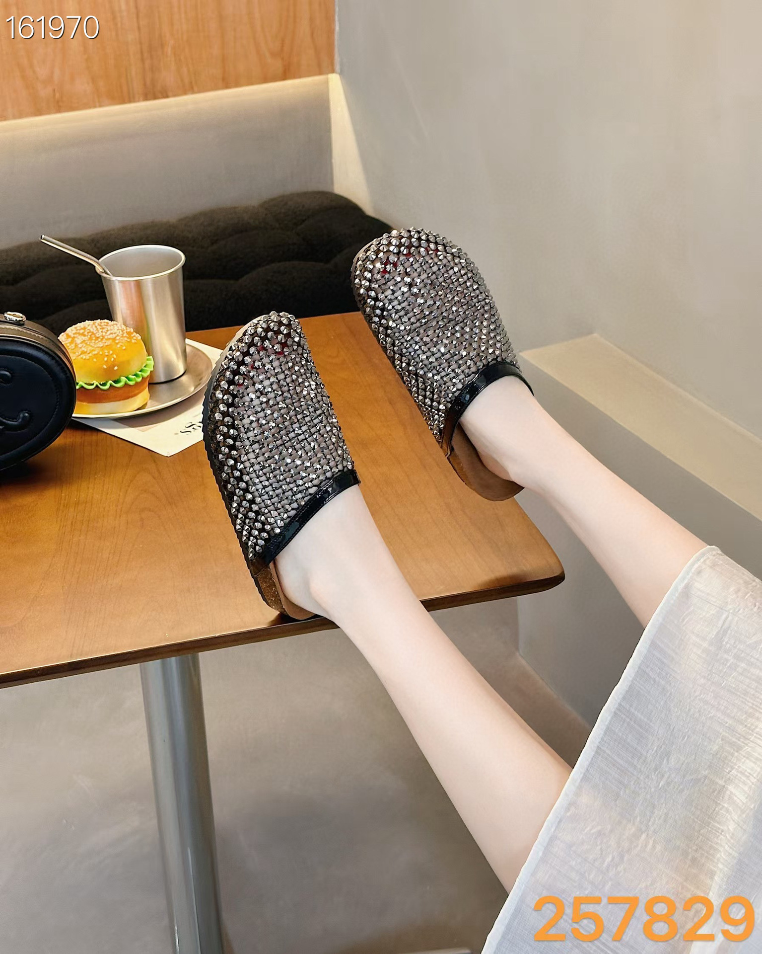 Sandal nữ mũi nhọn đính đá lưới thoáng khí da thật phong cách châu Âu — vàng chi tiết 6