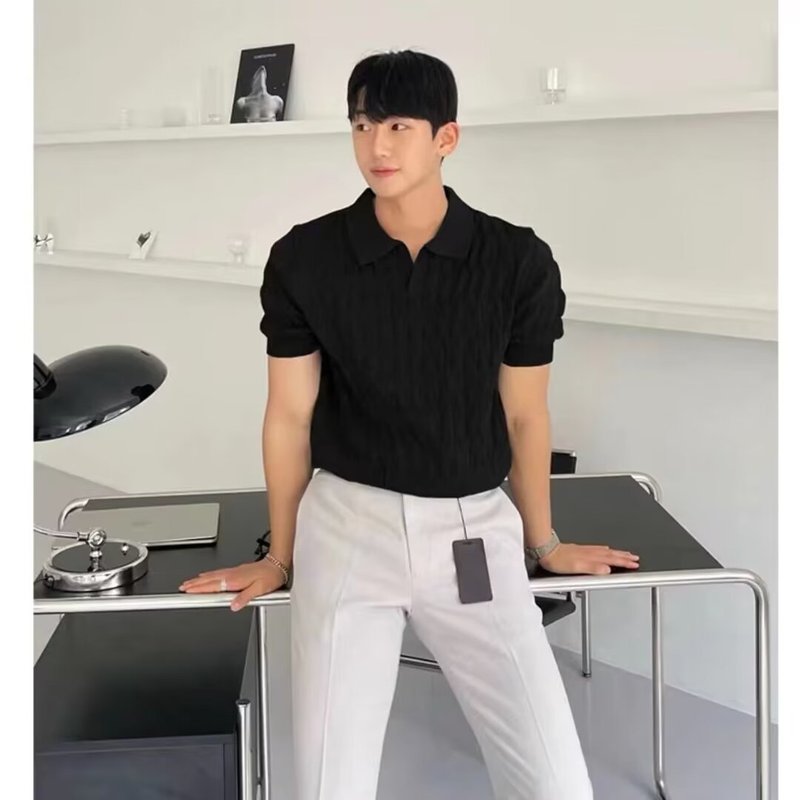 夏季轻熟POLO杉男韩版修身翻领纯色休闲薄款针织t恤跨境外贸批发|undefined