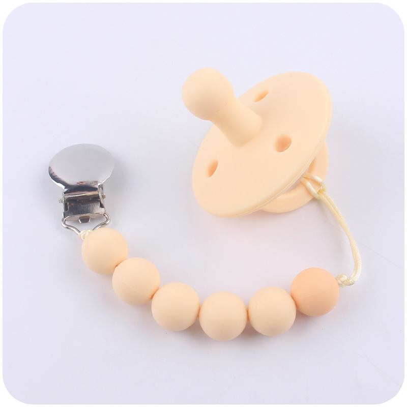 Nuevo bebé suministros contraste color cuentas de silicona pezón cadena calmante bebé silicona pezón anti-caída Cadena de dos piezas conjunto