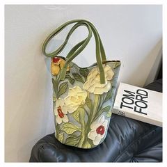 オックスフォード布立体バケットバッグ夏の旅行ハンドバッグ工場油絵花多用途大容量ハイエンドショルダー